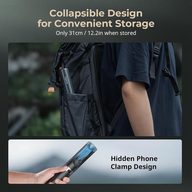 Detalle de SmallRig ST30 trépied One-Touch Deploy (147,1 cm) avec télécommande pour iPhone/Android noir 5291