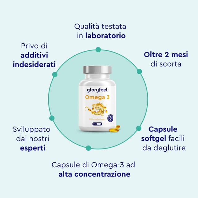 Detalle de Omega 3 3000 mg ad alto dosaggio in capsule softgel (240 capsule) con vitamina E e gusto senza retrogusto di pesce