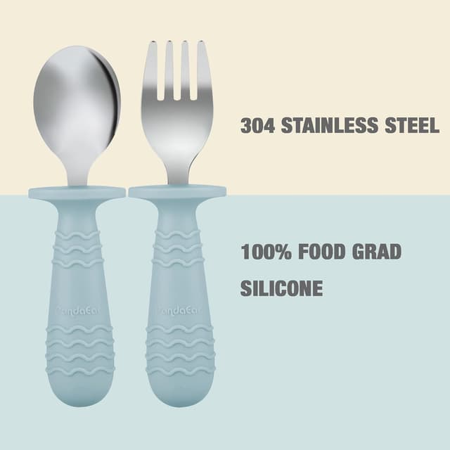 Thumbnail 4 de PandaEar 6er Kinderbesteck-Set mit Silikongriff aus Edelstahl (Blau/Grün/Braun) für ab 1 Jahr