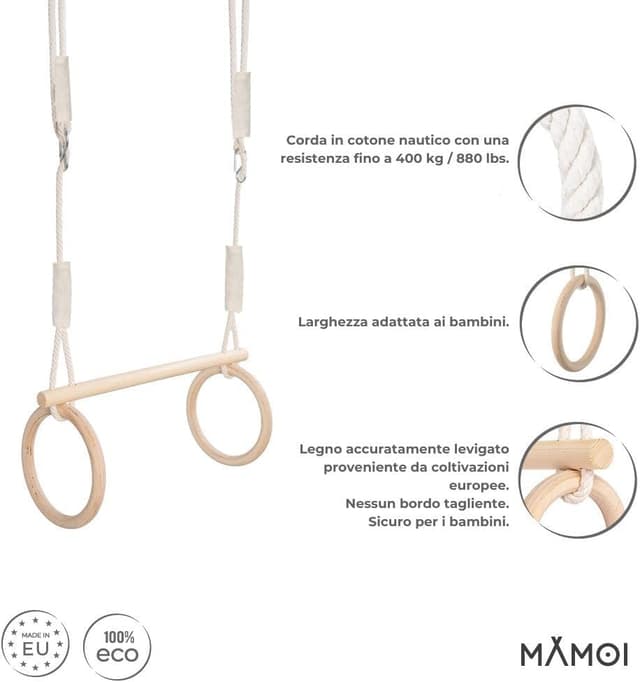 Detalle 1 de MAMOI Anelli ginnastica in legno per bambini 50kg