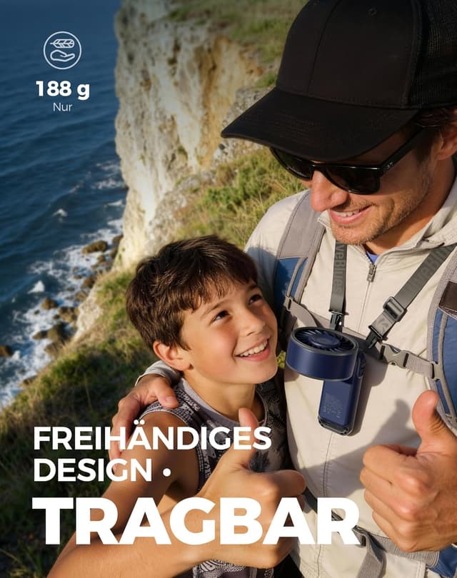 Thumbnail 6 de Diveblues Handventilator Turbo mit 100 Stufen und 4-in-1 Faltdesign – tragbar, USB-C, 7,4 m/s