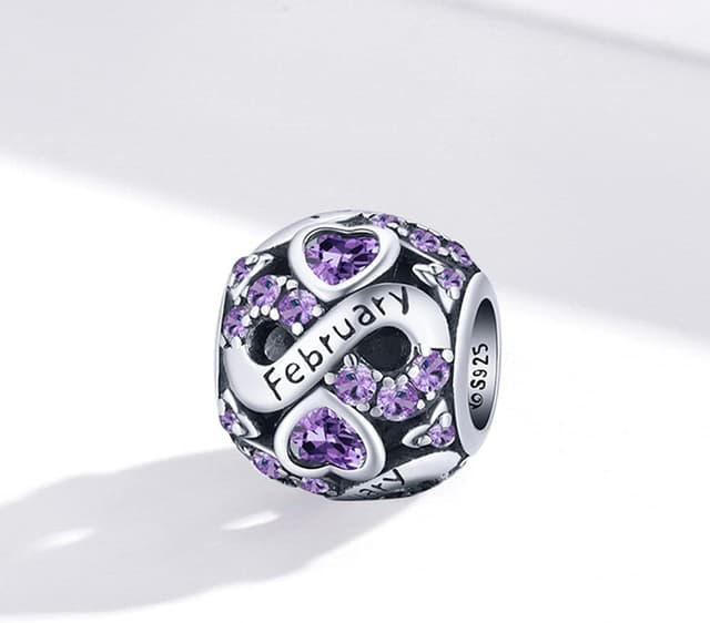 Detalle de ShiYu 925 Sterling Silber Geburtsstein Charms Anhänger (Februar) für Pandora-Armbänder