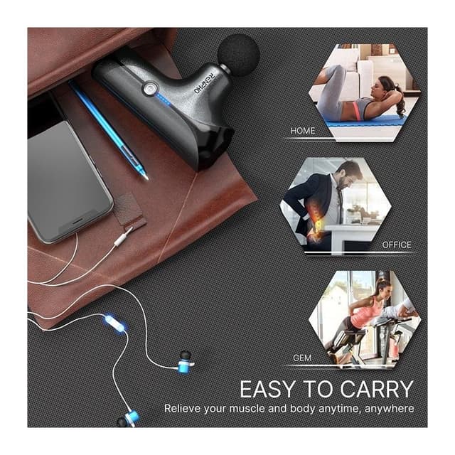 Detalle 2 de Renpho Mini Pistola de Masaje Negro: compacta y portátil para aliviar la tensión muscular