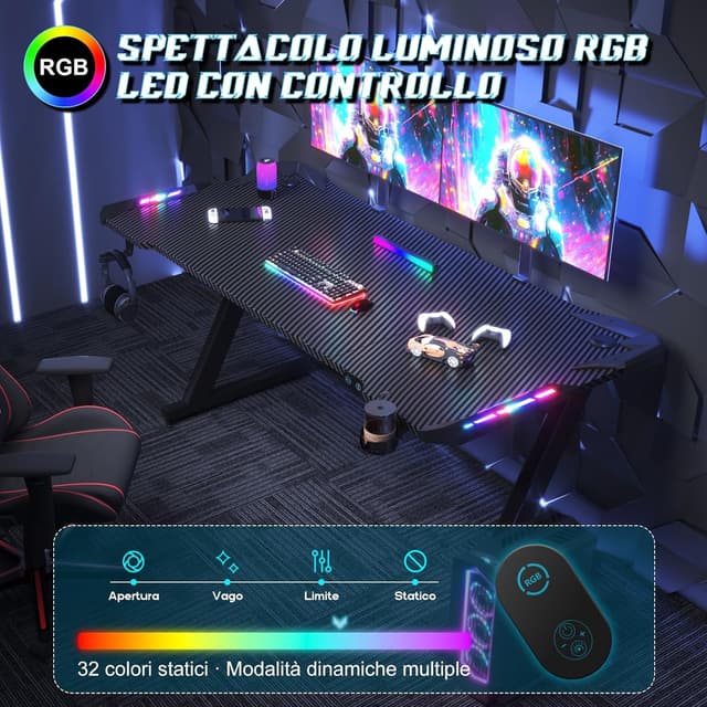 Thumbnail 6 de JUMMICO Scrivania Gaming LED RGB 160x60