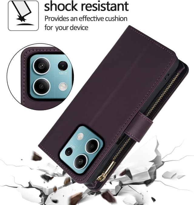 Detalle de Asuwish Phone Case for Xiaomi Redmi Note 13 5G with Tempered Glass, Zipper Wallet & Kickstand