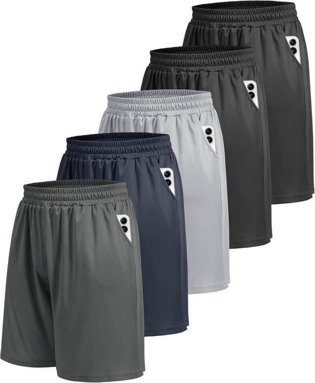 Detalle de BOOJO 5 Pack Athletic Gym Men’s Shorts — Quick-Dry Workout Shorts with Pockets