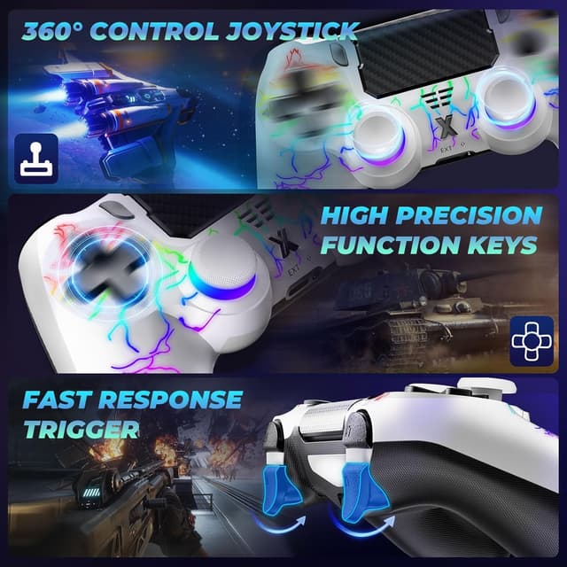 Detalle de Suoxiom Wireless Controller für P4 (P4 / Slim / Pro) – Bluetooth Gamepad mit Touch, 6-Achsen-Gyro & 3,5-mm-Audioanschluss (weiß)