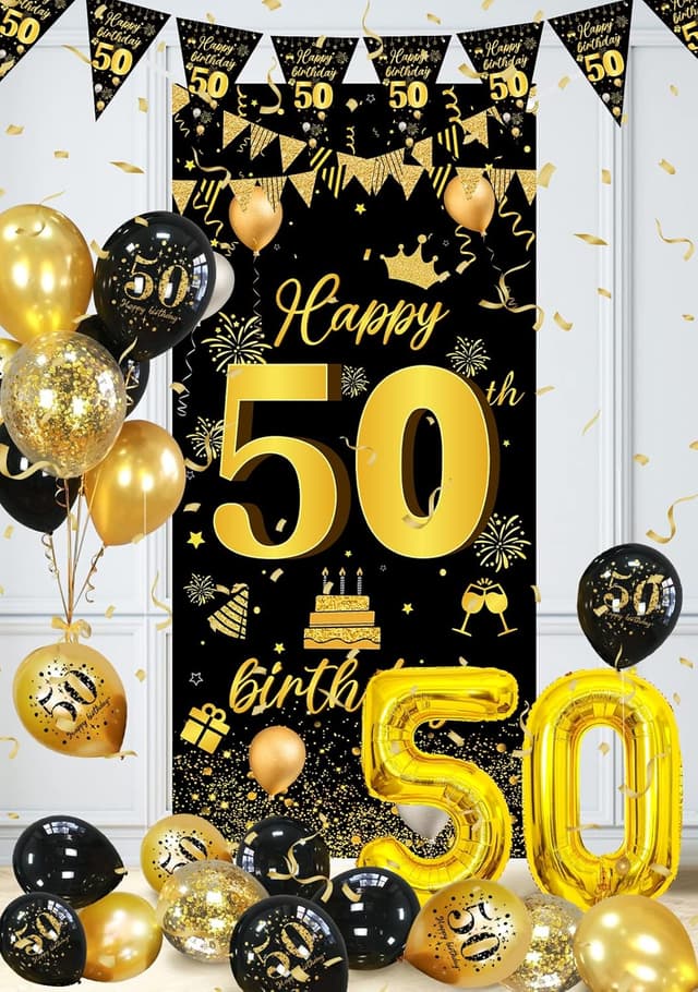 Thumbnail 3 de Globos 50 Años Oro Negro decoración 32