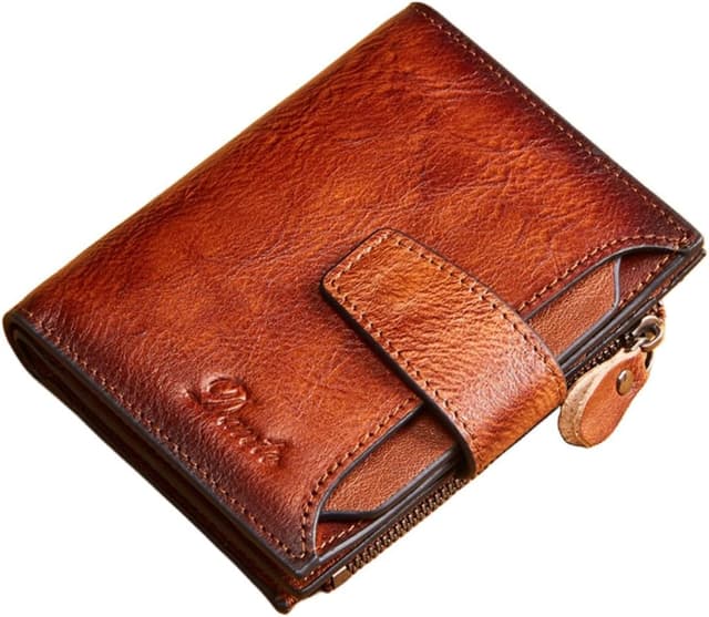 Detalle de EMEBAY Portafoglio da uomo in vera pelle con RFID, portamonete e tasca con cerniera (bronzo), 13 cm