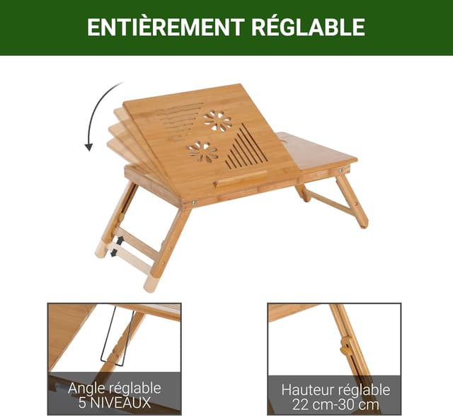 Thumbnail 2 de HOMCOM Table de lit bambou inclinable 55x35 cm