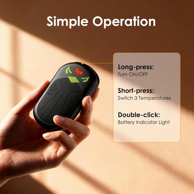 Detalle de Ropelux Hand Warmers 2-Pack (6400mAh Rechargeable) with 3 Heat Settings