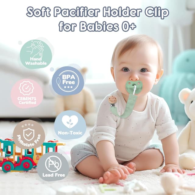 Detalle 2 de TYRY.HU 2-Pack Soft Fabric Dummy Clip with Ribbon Strap (Handmade Pacifier Holder Set)