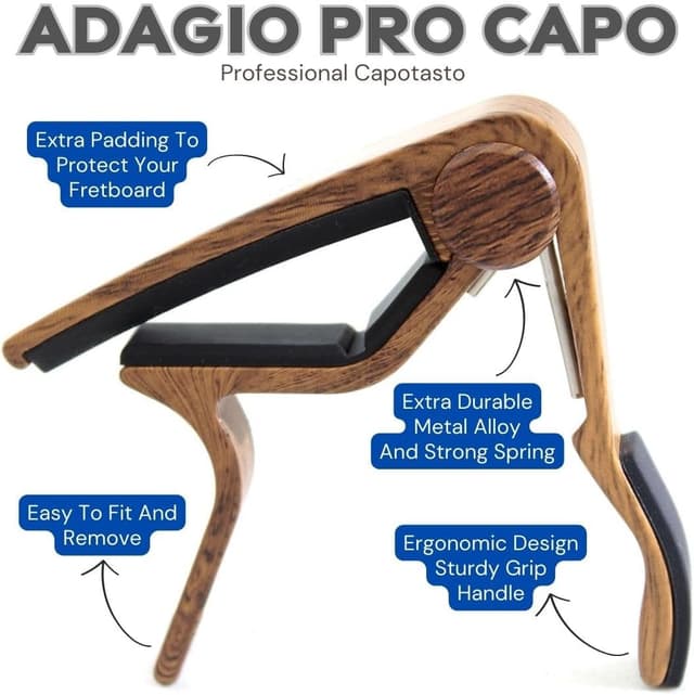 Detalle 2 de Adagio Pro Acoustic & Electric Guitar Capo with Quick Release and 5 Free Picks