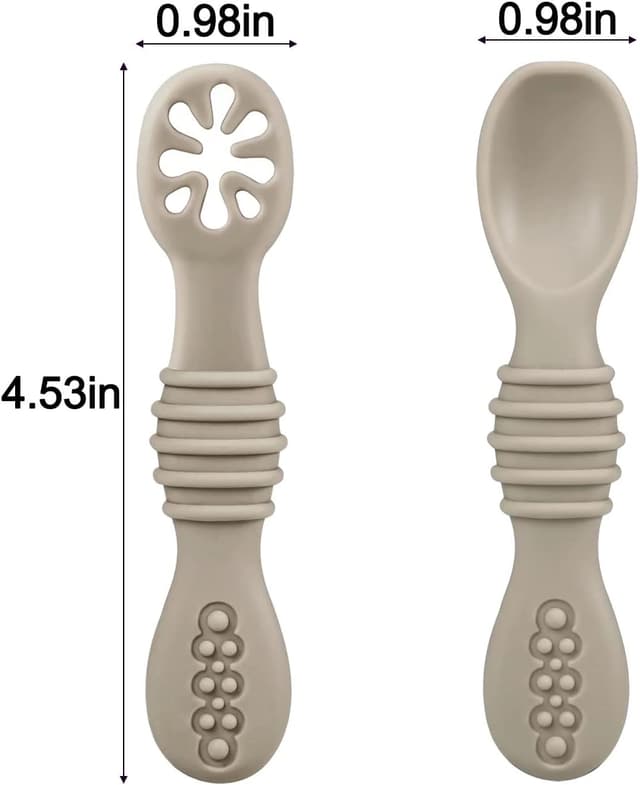 Detalle de PandaEar Silikon Babylöffel & Lernlöffel für BLW, 6 Stück (BPA-frei) ab 4–6 Monaten – Beige/Braun
