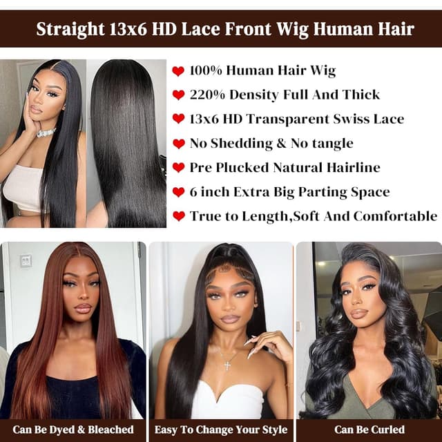 Detalle 2 de LAPONDAI 32 Inch 13x6 Straight Wig