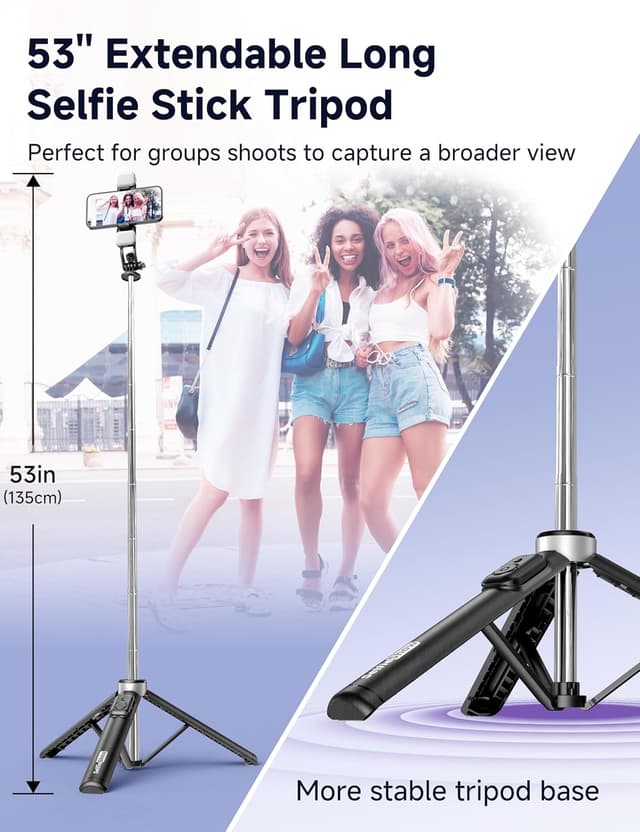 Thumbnail 2 de 53" Selfie Stick Tripod with Light for iPhone