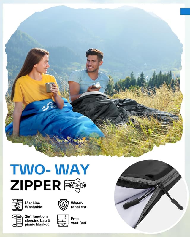 Detalle de Sportneer Sacco a pelo estivo 15°C–25°C, leggero e idrorepellente per adulti