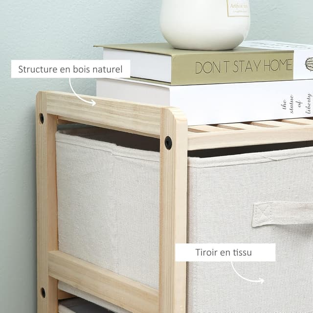 Detalle de HOMCOM commode en tissu à 4 tiroirs pliants 59 x 28 x 50 cm style élégant