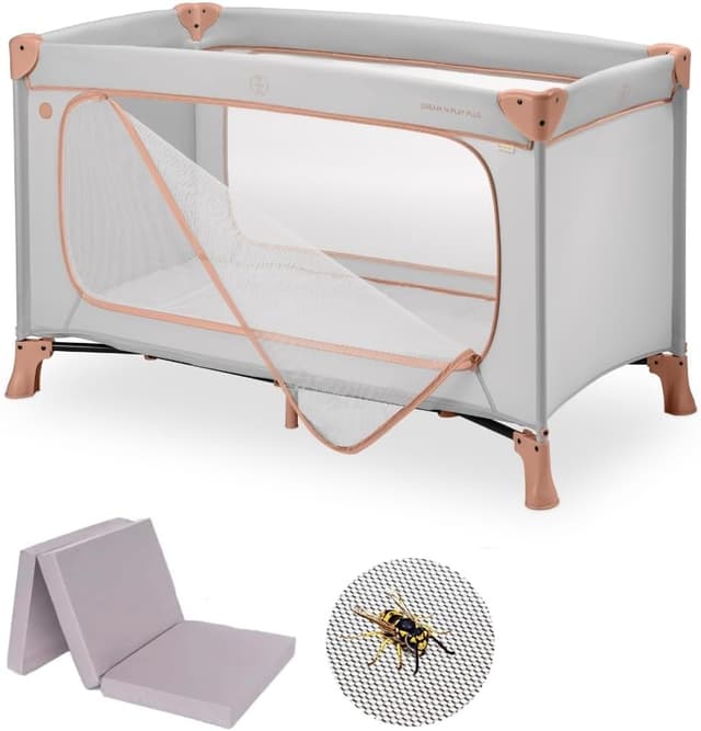 Detalle de Hauck Lot Lit Parapluie bébé avec matelas Dream N Play Plus 120x60 cm et moustiquaire – Dusty Cork
