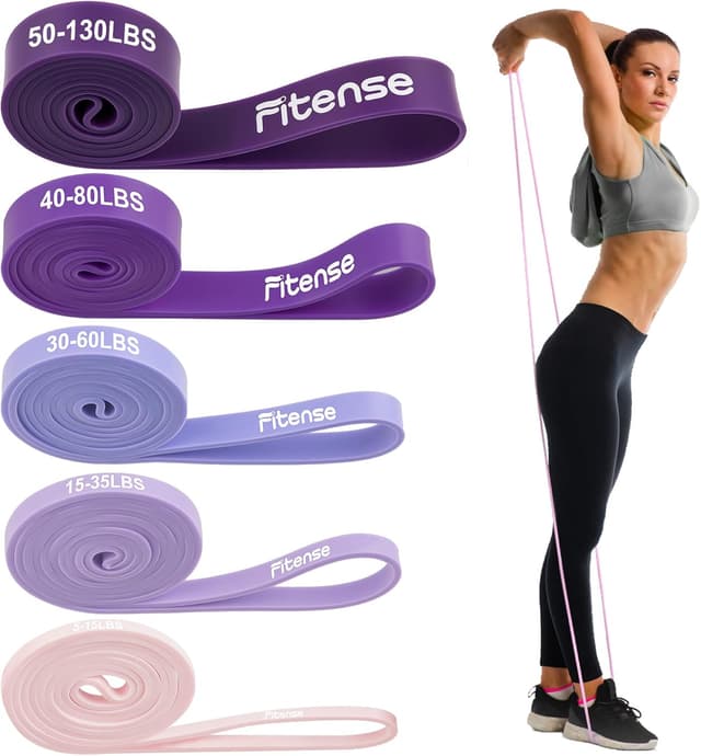 Detalle de Fitense Resistance Bands Set mit 5 Widerstandsstufen und Türanker für Yoga, Pilates, Krafttraining & Physiotherapie