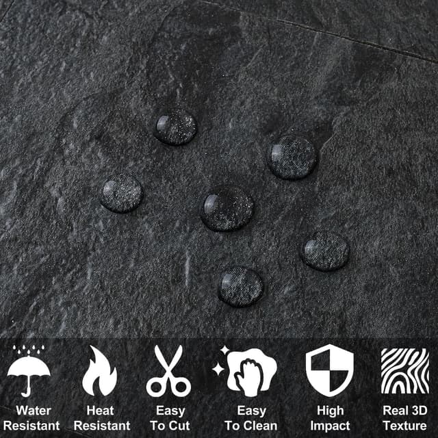 Detalle de AULIGET 100-Piece Black Slate Peel and Stick Backsplash Wall Tiles, 3" x 6" PVC Faux Stone