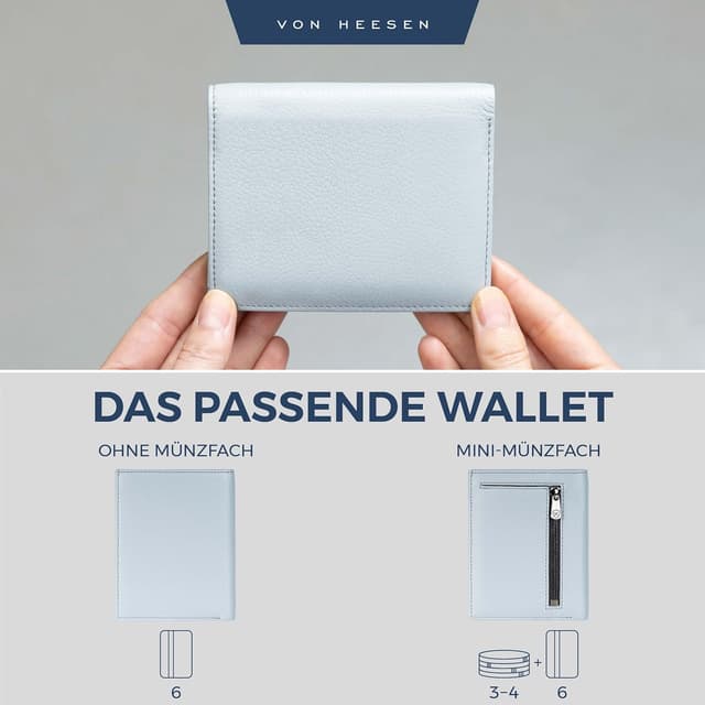Detalle 2 de VON HEESEN Leder-Geldbörse für Herren & Damen mit (RFID-)Schutz – Hellblau, ohne Münzfach
