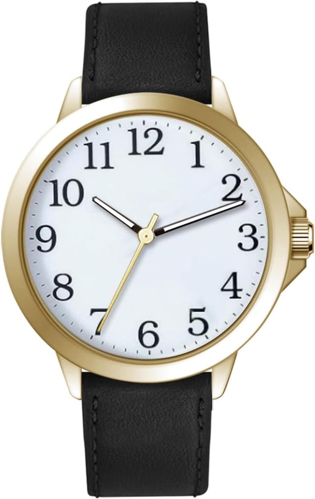 Detalle de NUOVO Herren Analog-Quarzuhr mit großem Zifferblatt, schwarzem Lederarmband (45 mm) – gut ablesbar