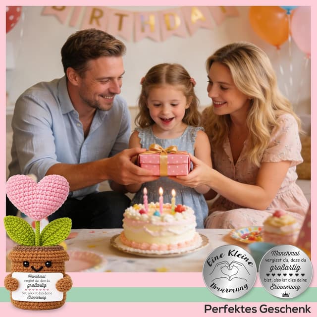 Thumbnail 6 de Tixlux Pocket Hug Positive Herzpflanzen-Figur – handgenähte Strickwolle Herzpflanze mit Mini-Glücksbringer