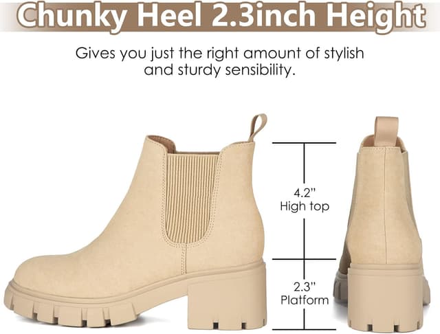 Detalle de Athlefit Chelsea Boots Women Lug Sole Chunky Heel