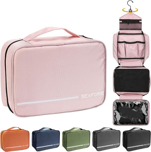 Detalle de Seaforie Groß Kulturtasche mit 4-fach Fächern und 360° Aufhängehaken – wasserdicht für Reisen & Camping