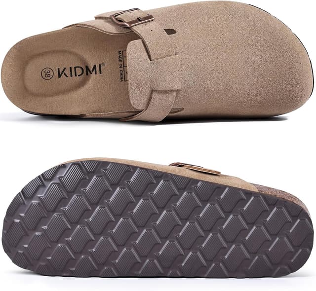 Detalle de KIDMI Unisex Vegan Suede Clogs Mule Clogs with Cork Footbed and Arch Support