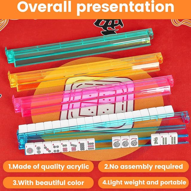 Detalle 1 de Suncle Mahjong Racks with Pushers (Set of 4) – Acrylic Tile Racks in 4 Colors