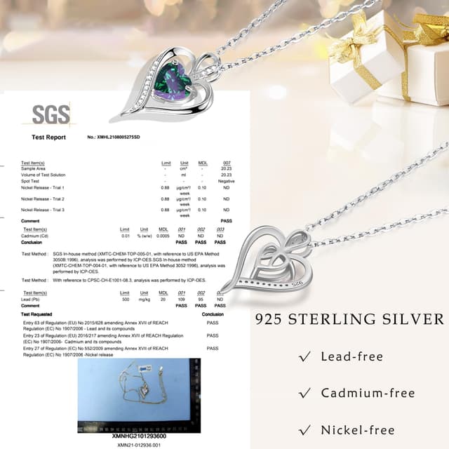 Detalle 2 de LAVUMO Damen Halskette mit Herzanhänger aus 925 Sterlingsilber (Herzkette, Zirkonia & Messing-Element)