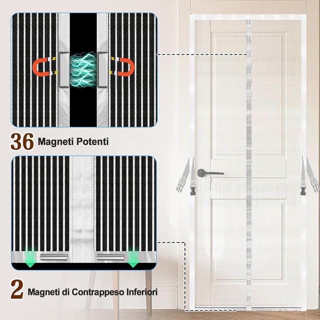 Detalle 2 de JANORS Zanzariera Porta Finestra 120x220 cm magnetica con chiusura automatica e fissaggio senza fori
