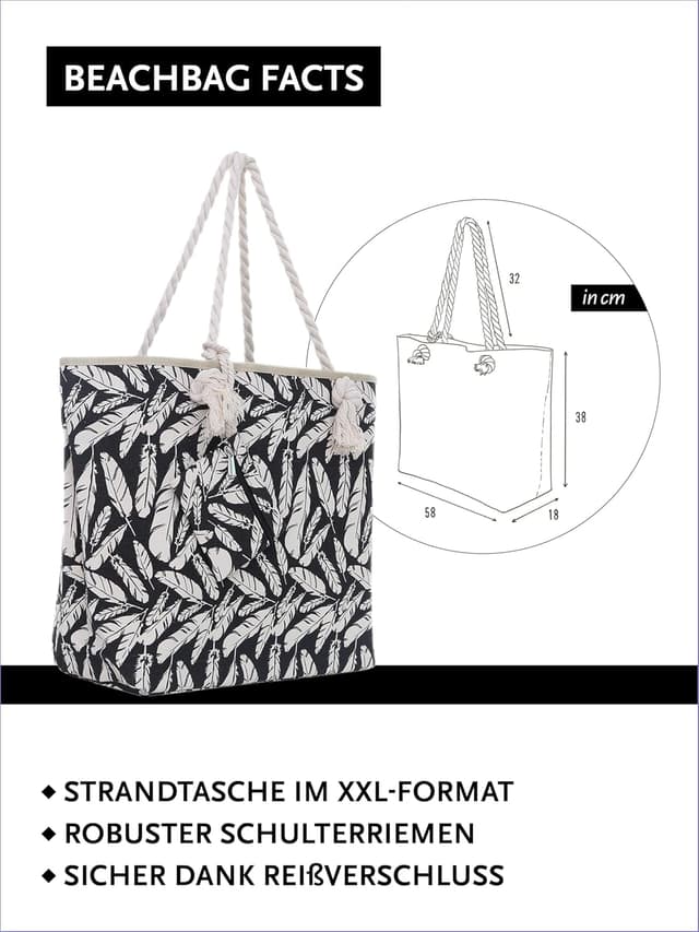 Detalle 2 de DonDon Strandtasche XXL mit Reißverschluss