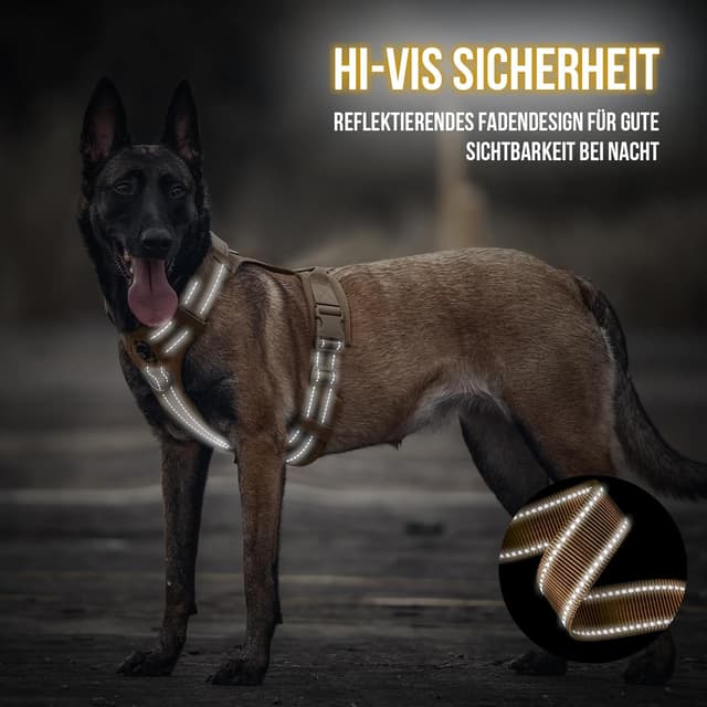 Detalle de OneTigris Hundegeschirr Diesel einstellbar, weich gepolstert (Braun) – XL für mittelgroße und große Hunde