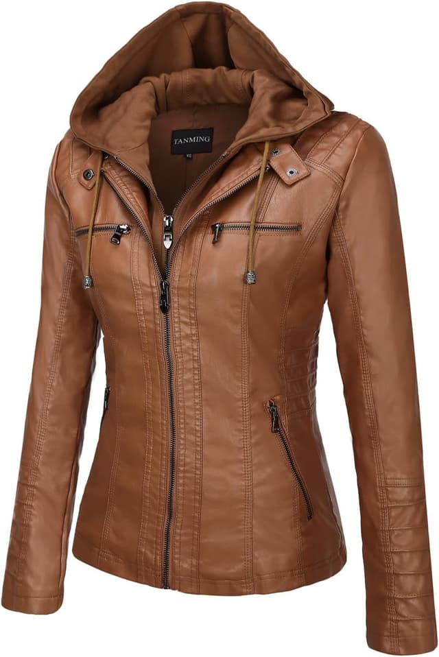 Detalle 2 de Tanming Faux Leather Hooded Moto Jacket