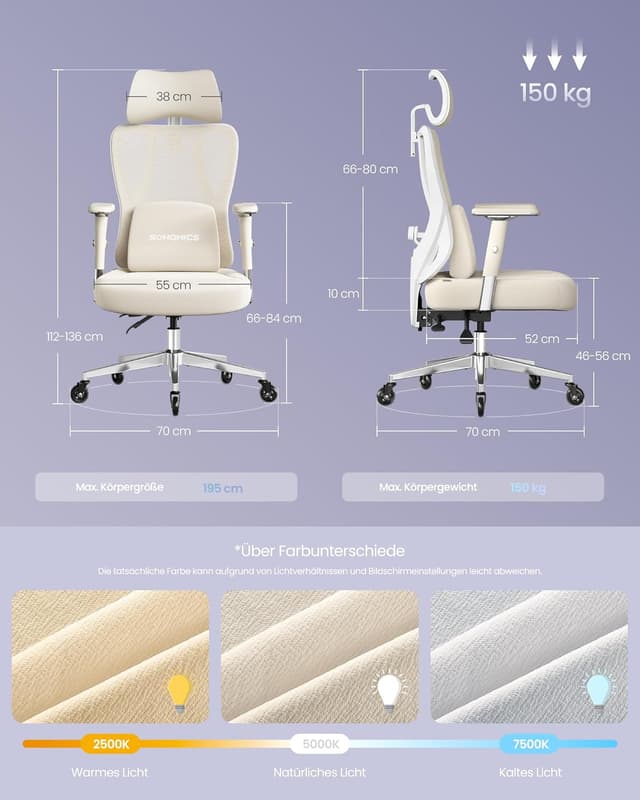 Detalle de SONGMICS OBN067LJ01 ergonomischer Bürostuhl