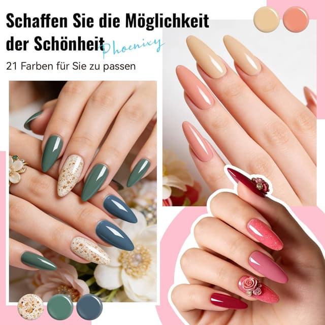 Detalle de Phoenixy UV Nagellack-Set (24-teilig) mit 21 Farben, Base & glänzend/matt Decklack