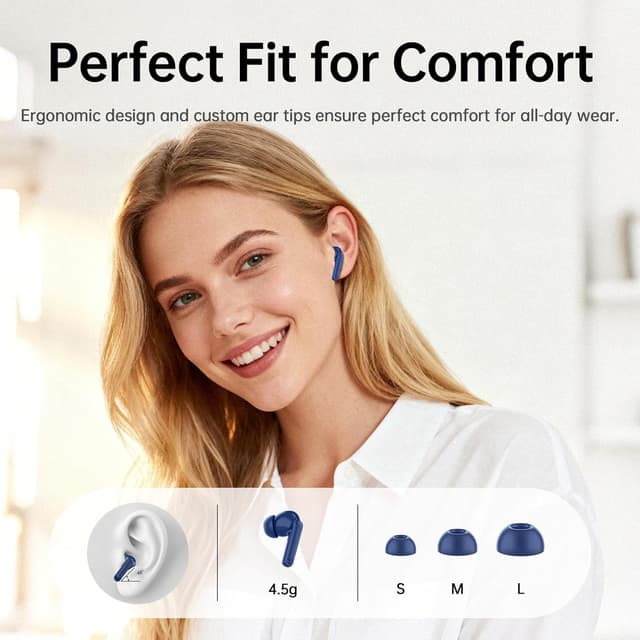 Thumbnail 6 de xinwld Adaptive Hybrid Active Noise Canceling 2026 Wireless Earbuds (Bluetooth 5.4, 6-mic calls, wireless charging) — Blue