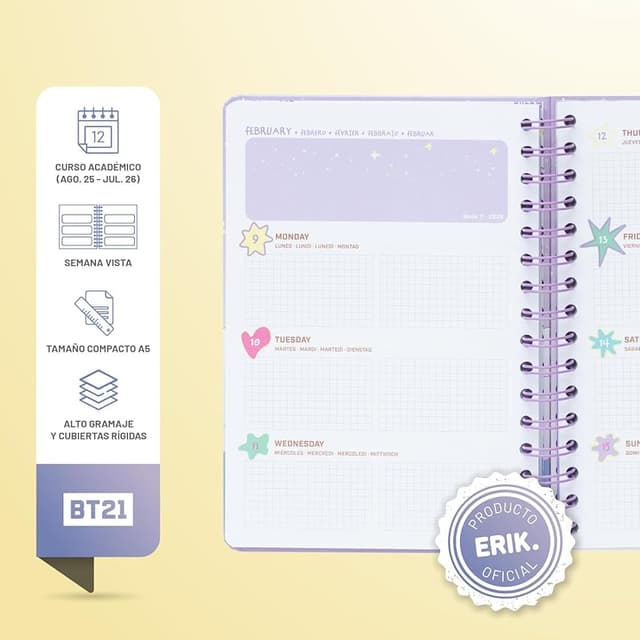Detalle 2 de Grupo Erik Agenda escolar 2025-2026 Semana Vista A5 con pegatinas