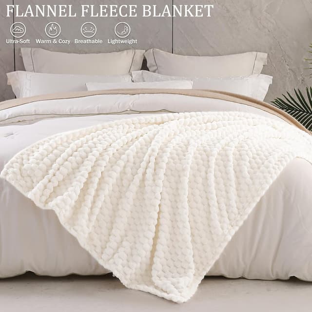 Detalle de Exclusivo Mezcla fleece throw blanket for couch (extra large, fuzzy ivory, 50x70 inches)