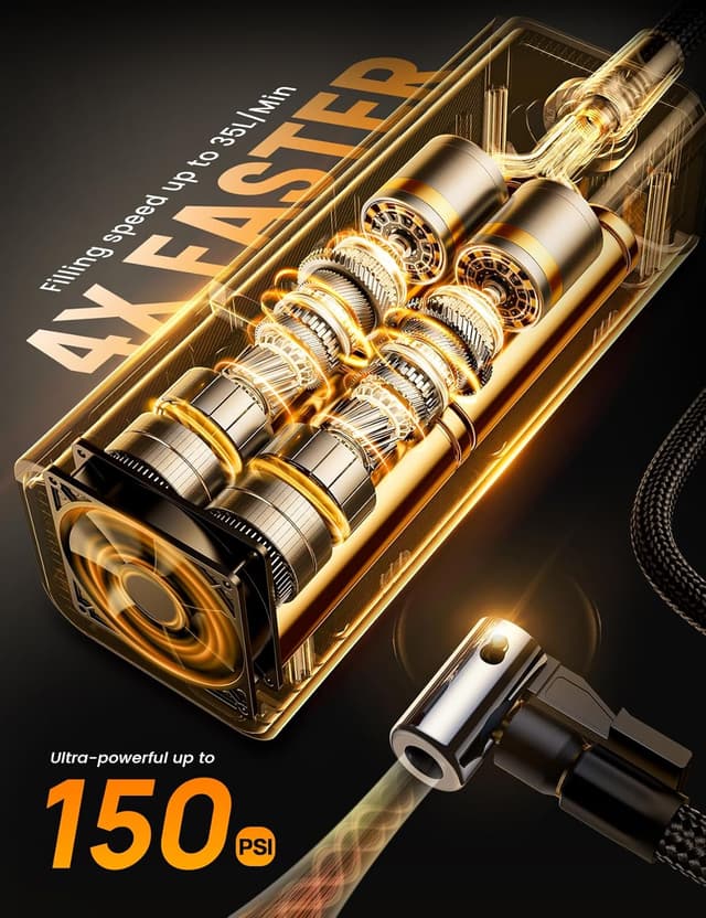 Detalle de Lamicall Portable Car Tire Inflator (150 PSI) Cordless Air Compressor with Pressure Gauge & LED