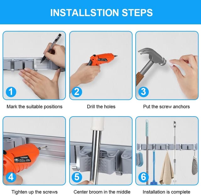 Detalle 2 de Porte-balai mural Vicloon, 4 supports