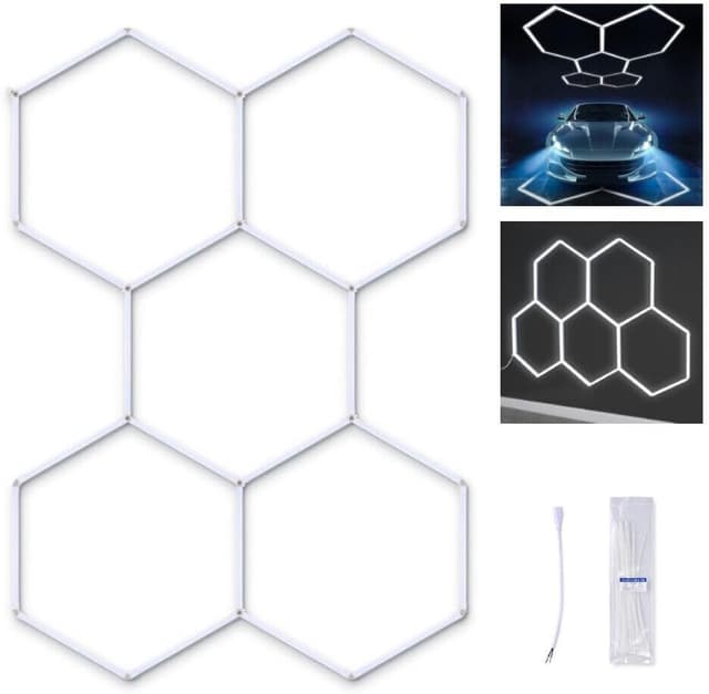 Detalle 2 de XAEIOW Superhelle sechseckige LED-Garagen-Deckenleuchte 23040 lm (IP44, 5 Module Hex)