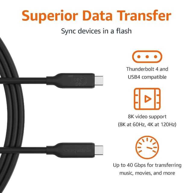 Detalle 2 de Amazon Basics USB-C to USB-C 4 Cable 3.3 ft — 240W 🔌