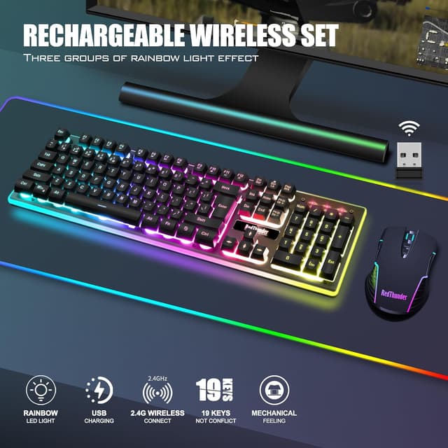 Detalle 2 de RedThunder K10 Wireless Gaming 3800mAh ⌨