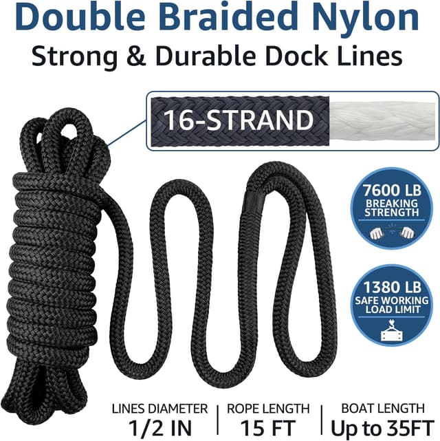 Detalle 2 de PACTHSD Boat Dock Lines 1/2" x 15' Rope