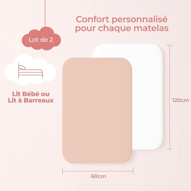 Thumbnail 1 de Dreamzie Drap Housse 60x120 bébé Lot 2