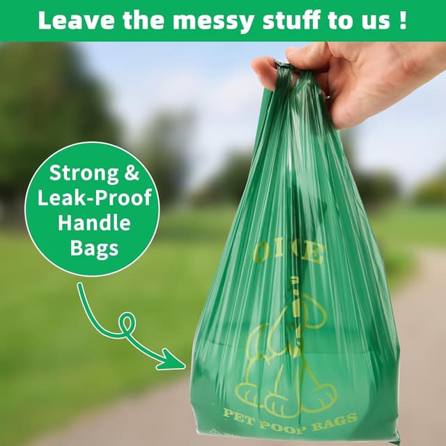 Detalle de OIRLVCE 300 Dog Poo Bags with Handles (Extra Thick, Leak-Proof) with Easy-Tie Design